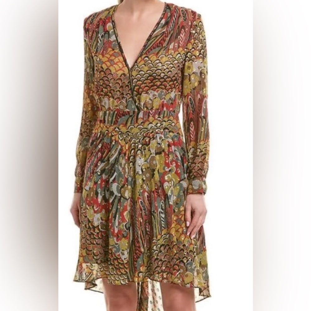 Zadig & Voltaire Multicolor Abstract Print V-Neck Long Sleeve Dress